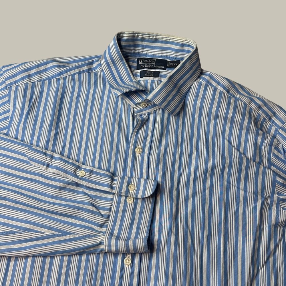 Polo Ralph Lauren Shirt Mens XXL 18 Regent Classic Fit Blue White Stripe GOOD